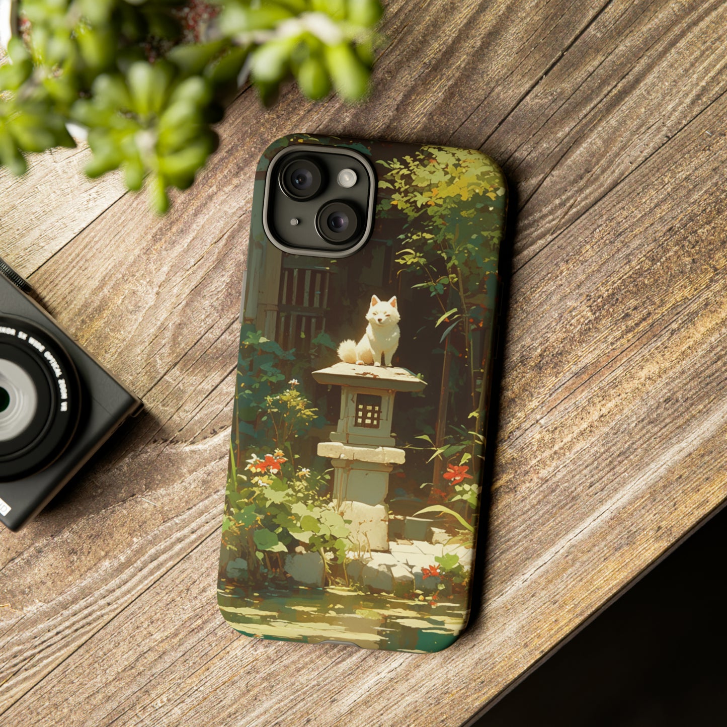 Dog on Statue iPhone Case, Vintage Japanese Aesthetic | Animal Lovers Phone Case