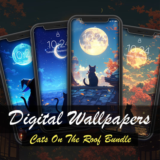 Cats on the Roof 🌙 Wallpaper BUNDLE | Instant Download