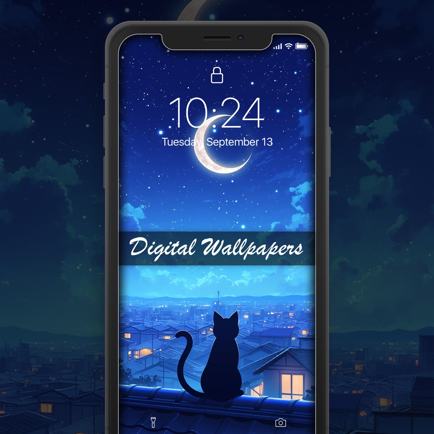 Cat on the Roof 🌙 #2 Phone Wallpaper | Instant Download