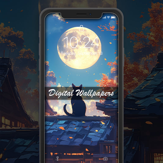 Cat on the Roof 🌙 #3 Phone Wallpaper | Instant Download