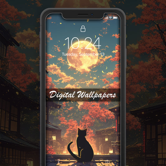 Cat on the Roof 🌙 #4 Phone Wallpaper | Instant Download